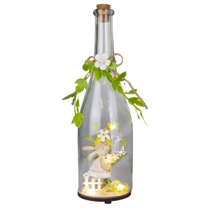 Deko-Flasche mit Hase und LED - ca. 8,5 x 30 cm