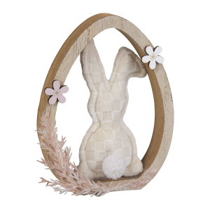 Standdeko - Hase in Ei mit Trockenblumen - ca. 11 x 2 x 14 cm