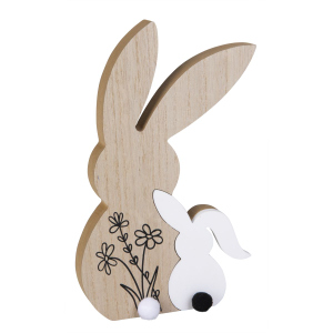 Holz-Standdeko - Hasenmama mit Kind - ca. 15 x 2,5 x 25 cm