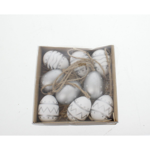 Dekohänger Ei weiß/silber - ca. 4 x 3 cm - 9 Stück