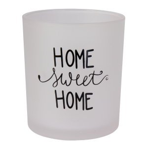 Windlicht - Home Sweet Home - milchig - ca. 8,5 x 10 cm