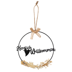 Dekohänger - Herzlich Willkommen - Kreis mit Trockenblumen - ø ca. 21 cm