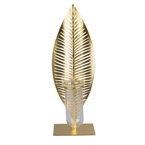 Standdeko - Blatt mit Vase - gold - ca. 11 x 11 x 33,5 cm