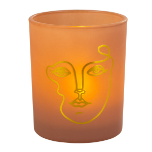 Windlicht - Gesicht - braun/gold - ca. 10 x 12,5 cm