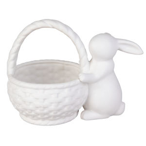 Hase mit Körbchen - weiß - ca. 22,5 x 13,5 x 17 cm