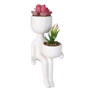 Blumentopf Figur mit Kunstblumen - weiß - ca. 12 x 10 x 22 cm