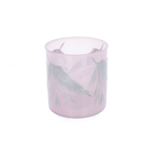 Windlicht mit Blättermotiv - silber-rosa - ca. 10 x 10 cm