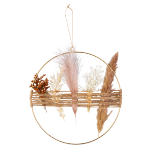 Dekohänger Kreis mit LED braun/rosa - ca. 30 x 43 cm