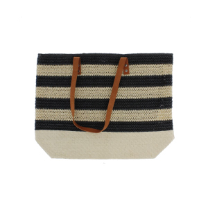 Strandtasche - schwarz-beige-gestreift - ca. 38 x 14 x 38 cm