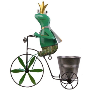 Froschkönig auf Fahrrad mit Pflanztopf - ca. 36,5 x 13 x 46 cm