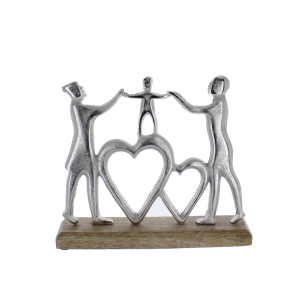 Standdeko - Familie mit Herzen - silber/braun - ca. 20 x 5 x 16 cm