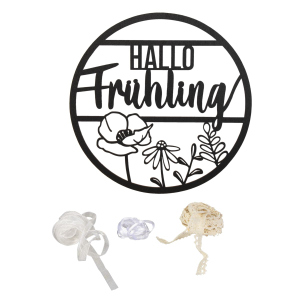 Hängedeko - aus Holz - Hallo Frühling - schwarz - Ø ca. 22 cm