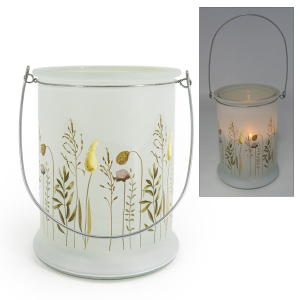 Windlicht - aus Glas - ca. 13 x 17 cm - weiß/creme