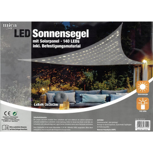 LED Sonnensegel mit Solarpanel  - ca. 3 x 3 x 3 m