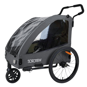 Fahrradanhänger 2in1 - für 2 Kinder - Grau