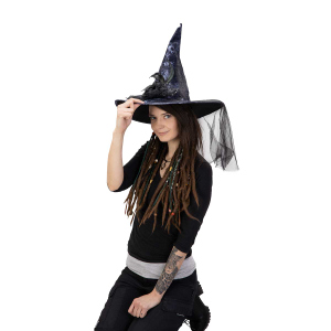 Hexenhut - mit Schleier und Feder - für Erwachsene 