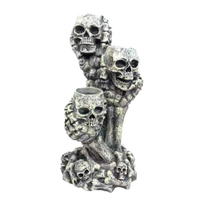 Teelichthalter Totenköpfe grau - ca. 15,5 x 13,5 x 30,5 cm
