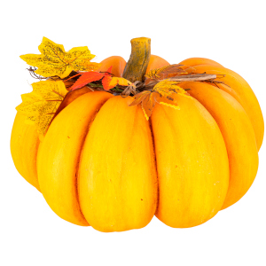 Kürbis mit Blättern - orange - ca. 35 x 34 x 22 cm