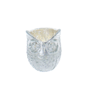 Teelichtglas Eule - silber - ca. 7,5 x 9 cm