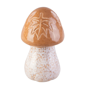 Pilz mit Blättern braun/creme - ca. 7 x 7 x 13 cm