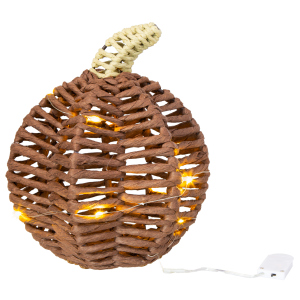 Dekokürbis mit LED - braun/creme - ca. 17 x 21 cm