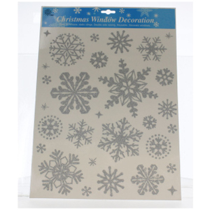 Fenstersticker - Weihnachten - Glitzer-Schneeflocken - silber