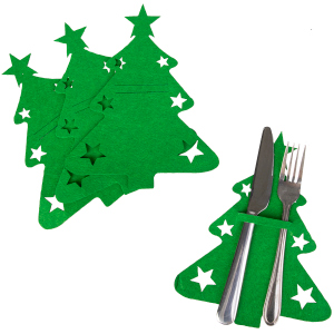 Besteckhülle Tannenbaum grün - ca. 21,5 x 13 cm - 4 Stück
