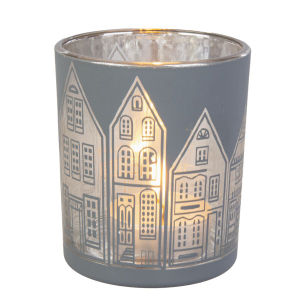 Windlicht - Häuser - grau - ca. 7 x 8 cm