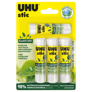 UHU stic - 4 Klebestifte - ReNATURE - 4 x 8,2 g - Vorteilspack