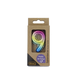Zahlenkerze 9 metallic bunt