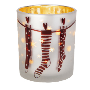 Windlicht - Nikolausstrümpfe - silber/rot - ca. 9 x 10 cm