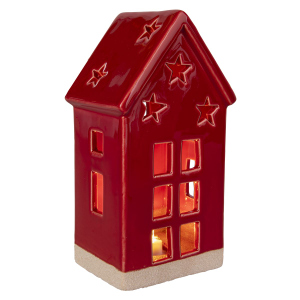 Haus mit LED - rot - ca. 9 x 7,5 x 18 cm