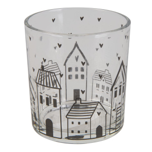 Teelichtglas Häuser klar - ca. 7 x 8 cm
