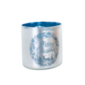 Windlicht - Frohe Weihnachten - silber/blau - ca. 10 x 10 cm