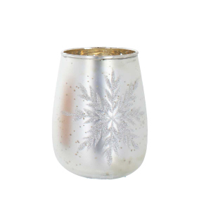Windlicht - Schneeflocke - silber - ca. 9 x 12 cm