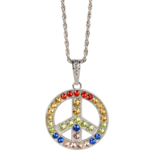 Faschingsschmuck - Peacekette - silber mit bunten Steinen