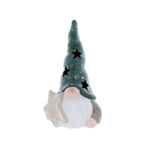 Wichtel stehend mit Stern und LED - ca. 11,5 x 10 x 22 cm