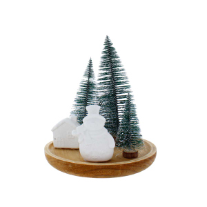 Dekoteller mit Schneemann und Bäumen mit LED - ca. 19,5 x 22 cm