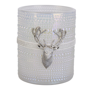 Windlichtglas - Hirsch - silber - ca. 10 x 12,5 cm