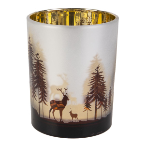 Windlicht - Hirsch im Wald - weiß/braun - ca. 10 x 12,5 cm