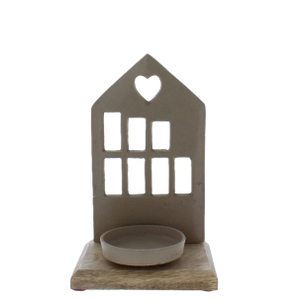 Teelichthalter Haus - weiß/braun - ca. 22 x 13 x 10 cm