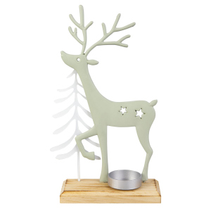 Teelichthalter - Hirsch im Wald - grün/weiß/braun - ca. 14 x 5,5 x 24,5 cm