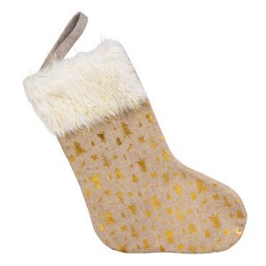 Nikolausstiefel Bäumchen - braun/gold/weiß - ca. 38 x 26 cm