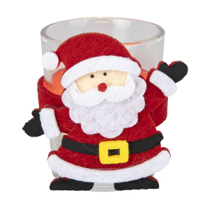 Teelichtglas - Weihnachtsmann - rot/weiß/klar - ca. 4 x 6 cm - 1 Stück