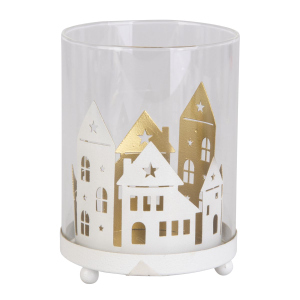 Teelichtglas - Häuser - klar/gold - ca. 7,5 x 10,5 cm