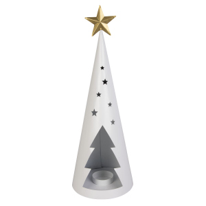 Teelichthalter - Baum - weiß/gold - ca. 15 x 42 cm