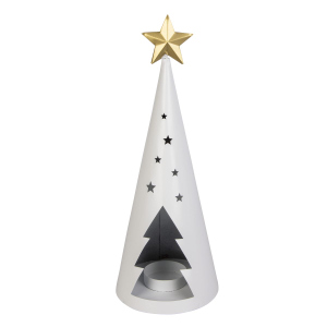 Teelichthalter - Weihnachtsbaum - weiß/gold - ca. 12 x 32,5 cm