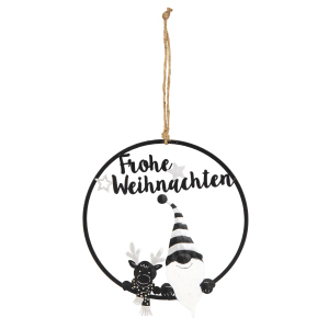Dekohänger - Wichtel und Rentier - schwarz/silber - ca. 22,5 x 20 cm