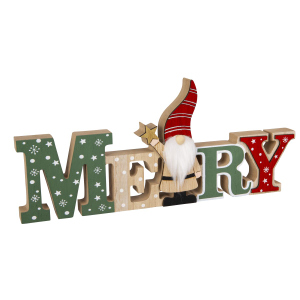 Schriftzug - Merry - mit Wichtel - ca. 29,5 x 2,5 x 12,5 cm
