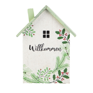 Haus - Willkommen - weiß/grün/rot - ca. 12,5 x 3,5 x 16,5 cm